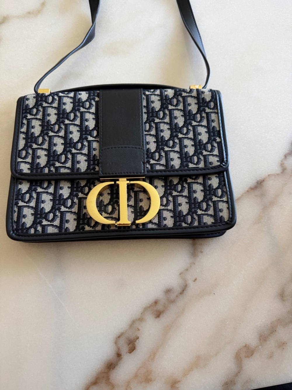 Copy Navy  and Ivory Oblique Saddle Crossbody with Gold logo Hardware